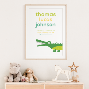 An image of a picture on a wall featuring a crocodile