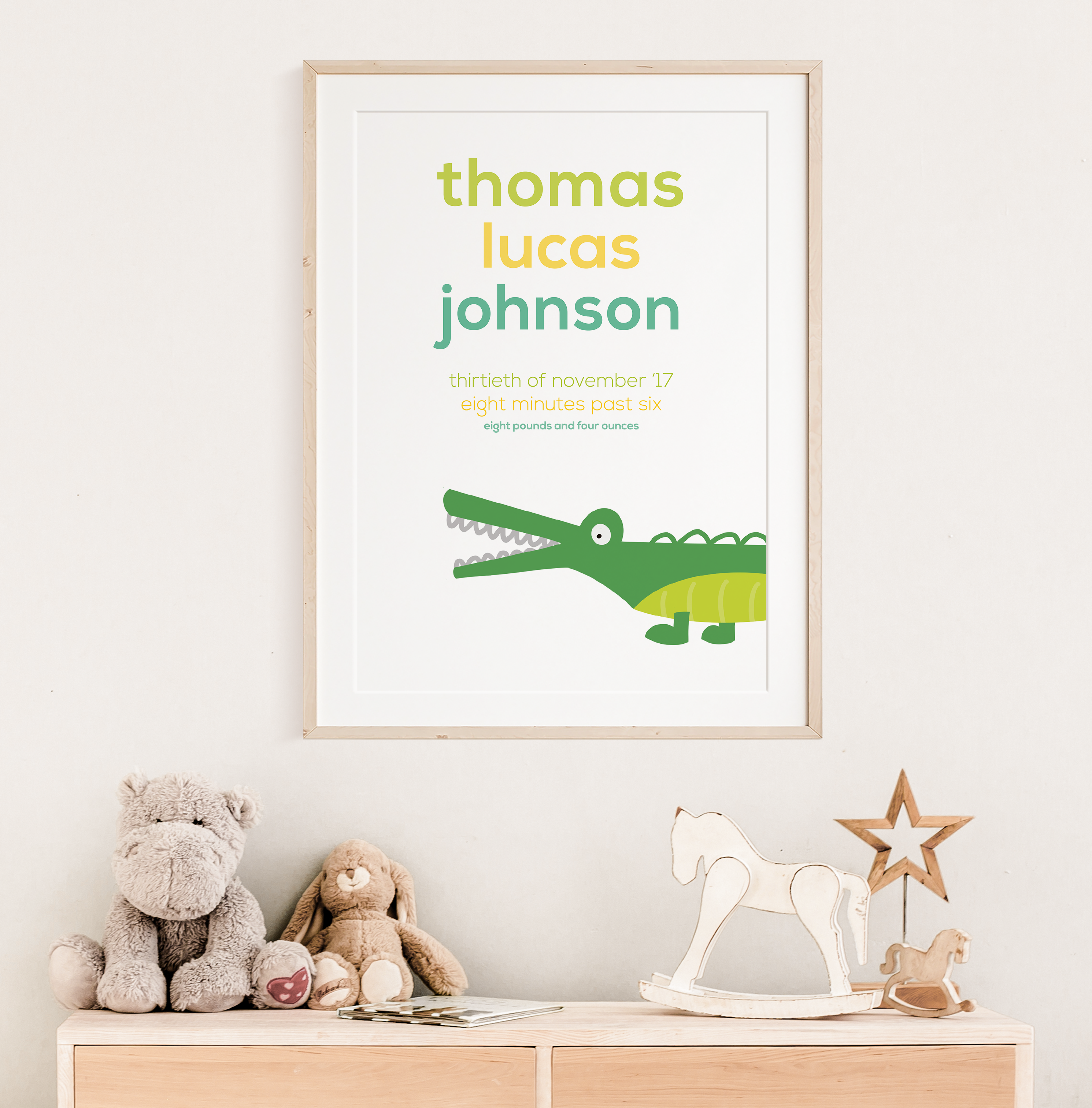 An image of a picture on a wall featuring a crocodile