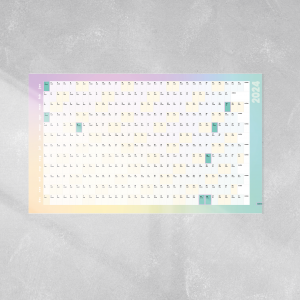 Image shows a A3 wall planner mounted on a grey wall.